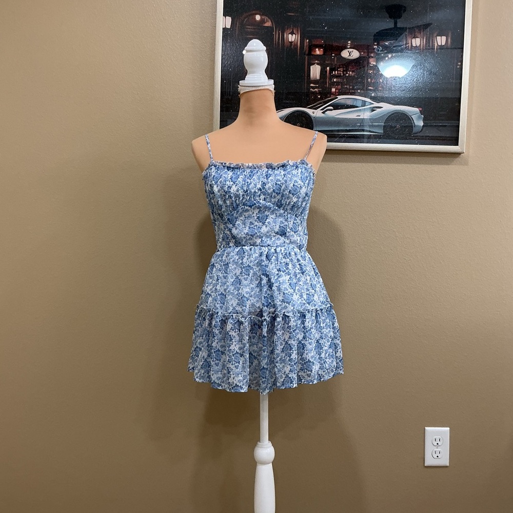 Altar'd State Blue Floral Mini Romper Dress